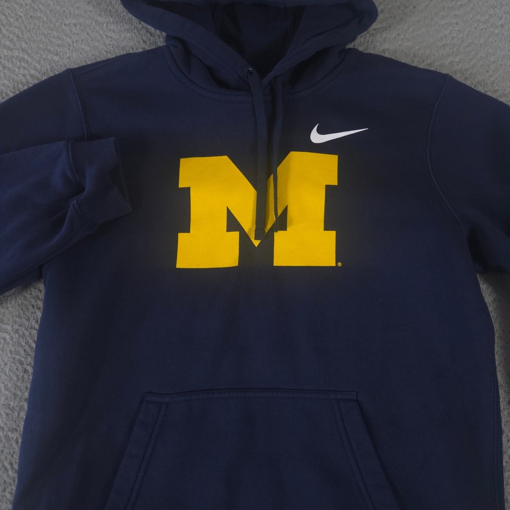 Nike Hoodie Men Small Navy Blue Michigan Wolverines Block M Logo Fleece Pullover